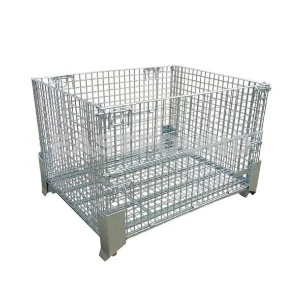 Welding Steel Wire Mesh Container Box Metal Cage Storage Bin with Forklift Pocket