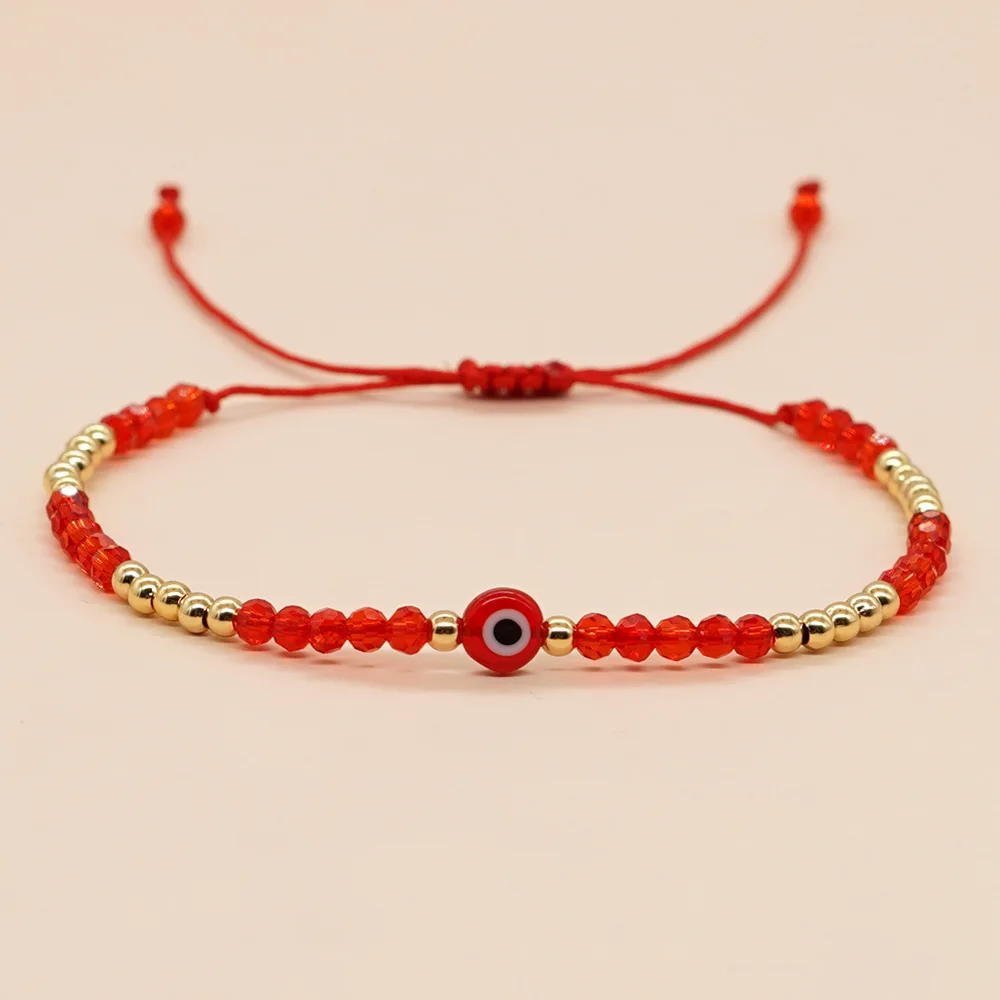 Wholesale Friendship Handmade Natural Glass Beads Red String  Adjustable Evil Eye Bracelets