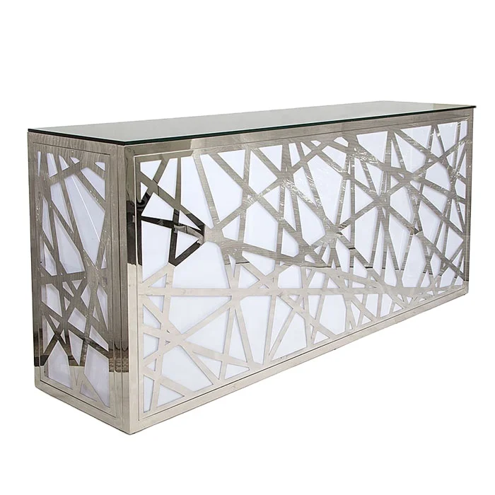 party mirror glass top square stainless steel bar table