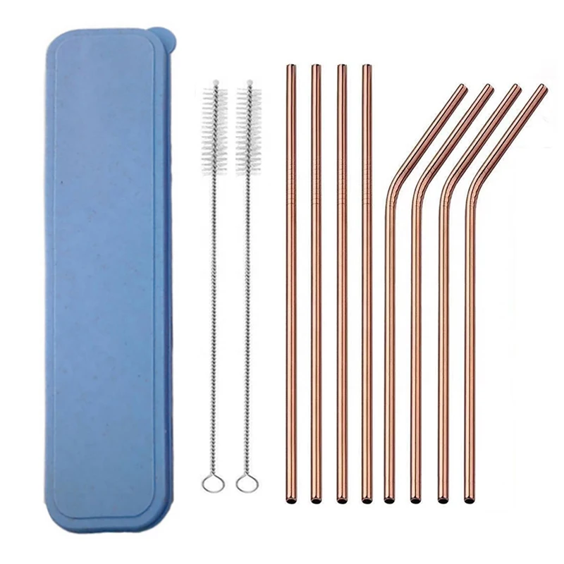 10pcs/set 215*6mm Metal Drinking Straw Stainless steel straw set with Case