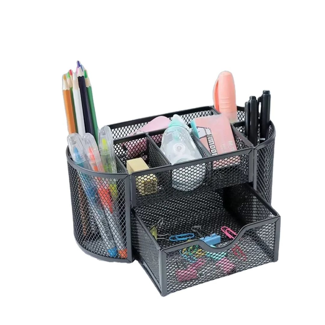 Mesh pen holder with 8 Compartments mesh desk organizer multi-functional caddy pen holder stationery for Home School Classroom