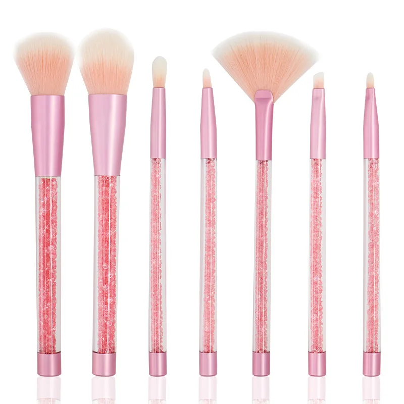 7Pcs transparent plastic handle with oil liquid glitter makeup brush set