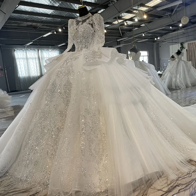 SUNNY Royal Style Girl Luxury Heavy Industry Long Train Wedding Dress