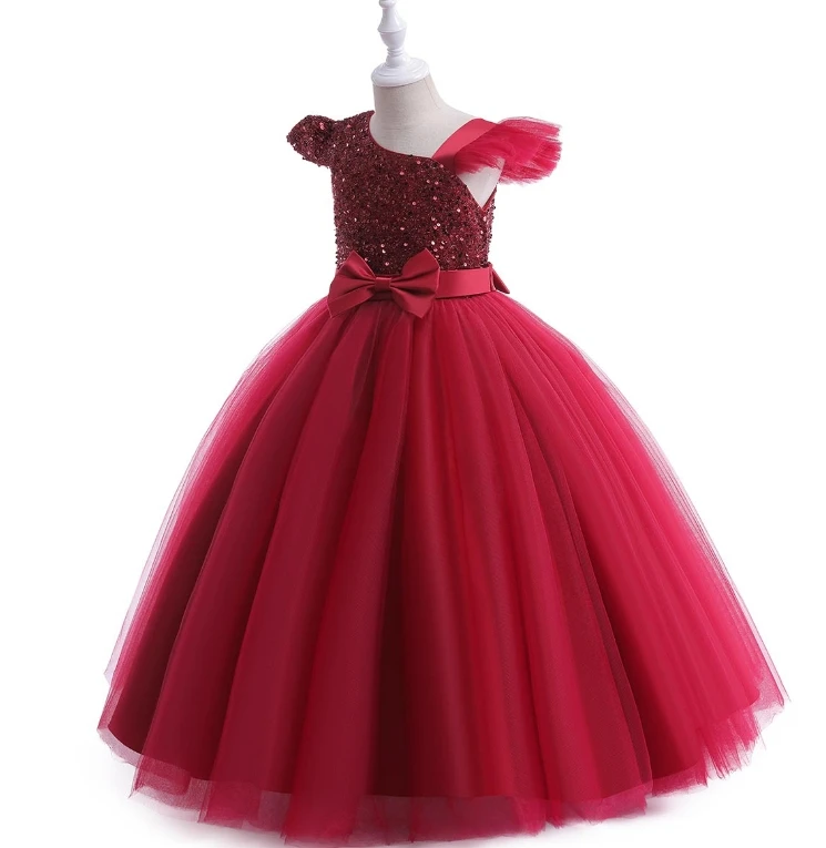 Girls Dresses Kids Summer Sleeveless Wedding And Birthday Party Sequin Bow Cake Children Princess Dress  formal dress