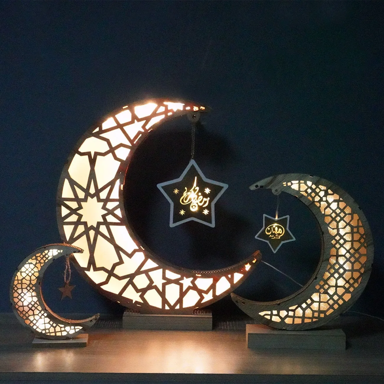 Ramadan деревянный в форме Луны USB светодиодный ночник исламский религиозный подарок для FestivaI