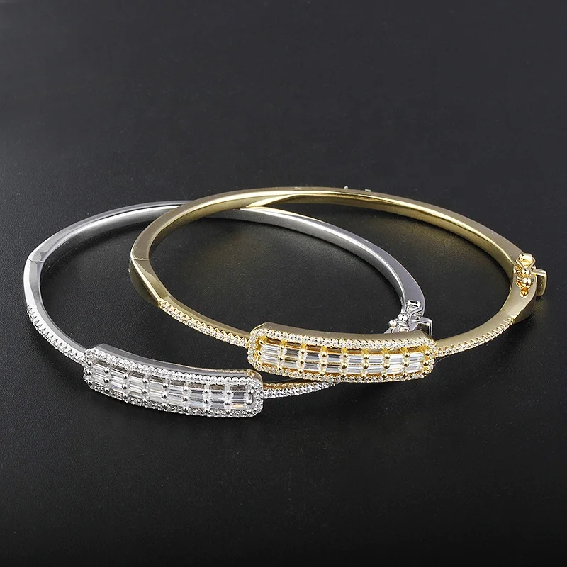 18k gold plated cz diamond wedding baguette bracelet zircon 925 sterling silver women high quality dubai gold bangles bracelets
