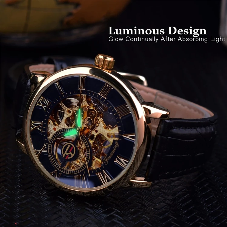 FORSINING GMT838 Men Wrist Luxury Stainless Steel Wristwatch Skeleton Automatic Mechanical Watch