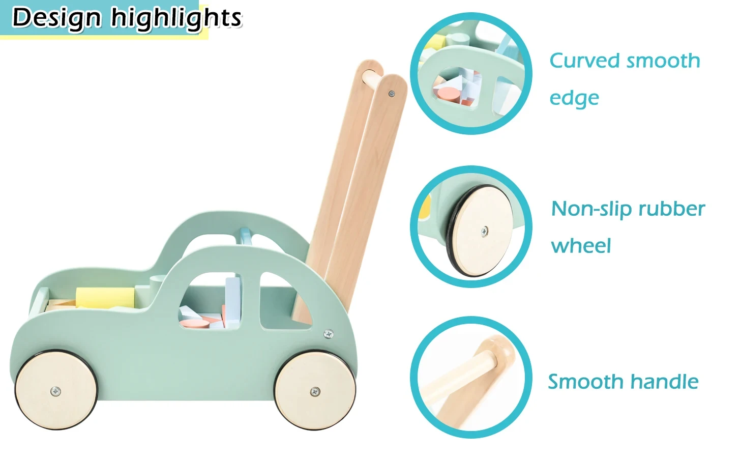 Model Solid Wheels Kids Small Car Wooden Toys Baby Walkers with Building Blocks