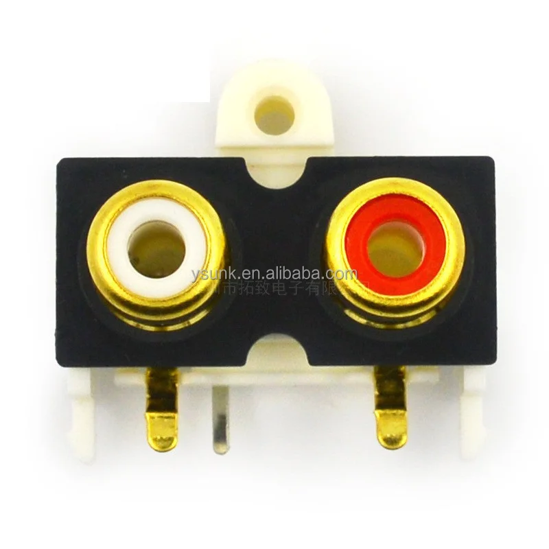 SIX Pin RCA  silver plating connector jack phono plug On red under white RCA Horizontal.Right Angle 2 Port. two Port
