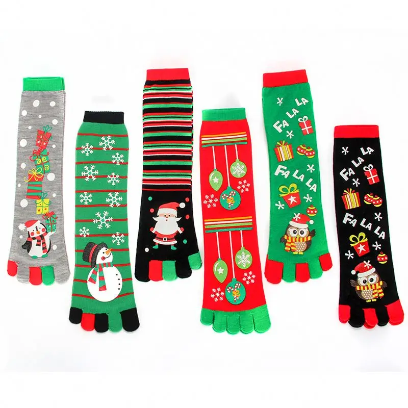 winter warm Christmas printing stripped Socks Santa snowman Funny Toe Socks Five Fingers yoga Socks