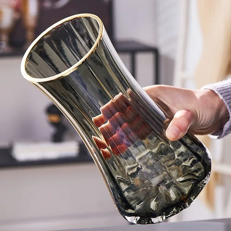 Vase decoration living room flower arrangement light luxury high-end creative simple primary color flowers lily glass vase