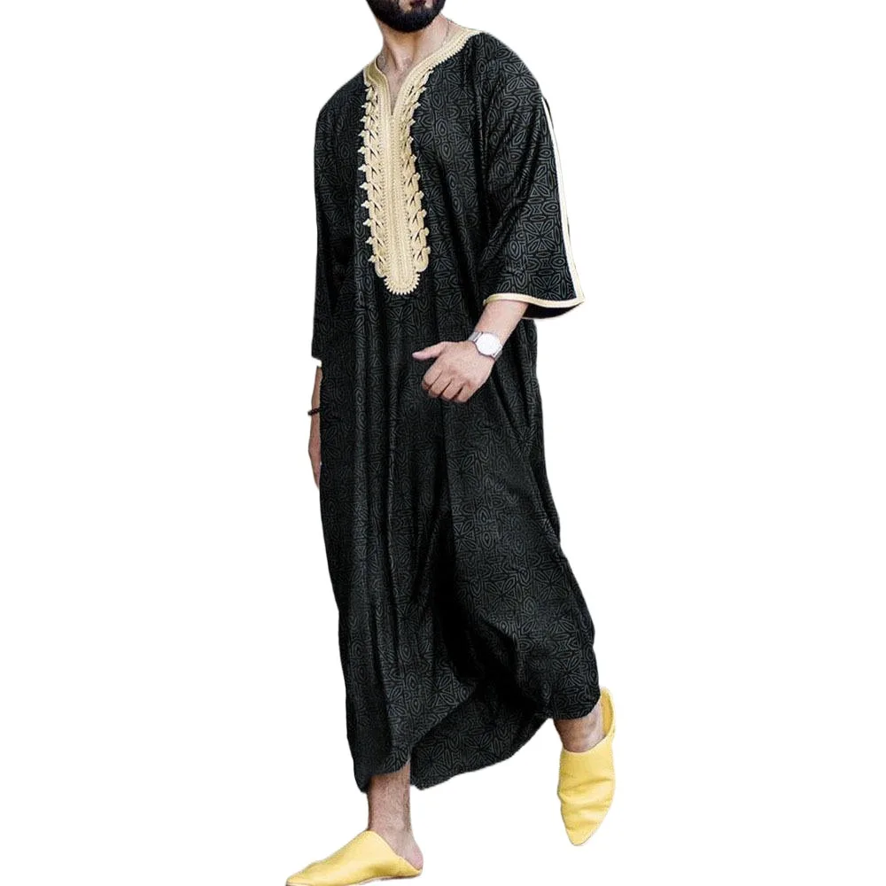 Muslim Thobe With Zipper Pocket Men Islamic Clothing Solid Color Arab Design Daffah Dress Saudi Robe