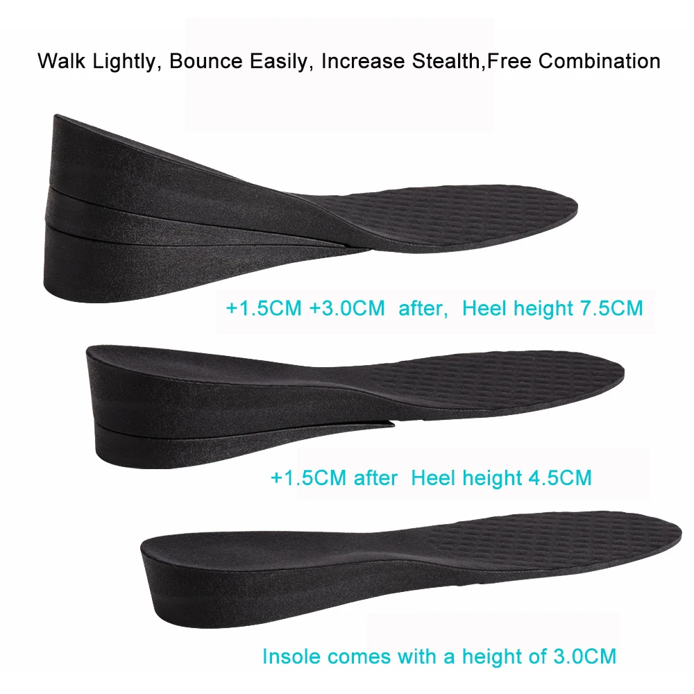 3 Layers 7.5CM PU Foam Adjustable Height Increase Insole Air cushion Shoe Lifts shock absorption heel Elevator Shoes Insole