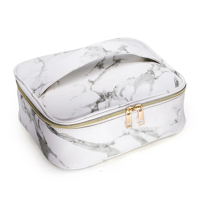 PU Marble Makeup Bags Portable Waterproof Organizer Storage Cosmetics Brushes Toiletry Bag Train Case With Gold Zipper