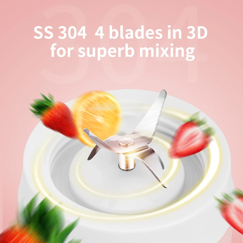 High Speed 4 Leaf Blade Rechargeable Electric Mini Fruit Blender Usb Portable Juicer Cup, Bottle Juicer, Blenders