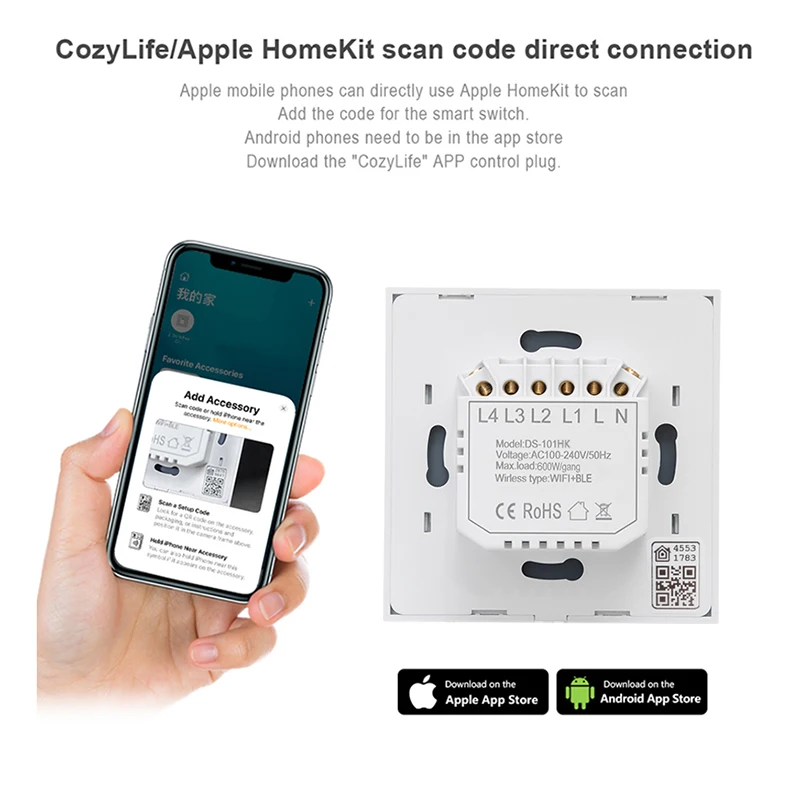 Настенный сенсорный выключатель Homekit беспроводной пульт дистанционного управления Tuya/Smart Life App подсветка Alexa Google Voice US/EU