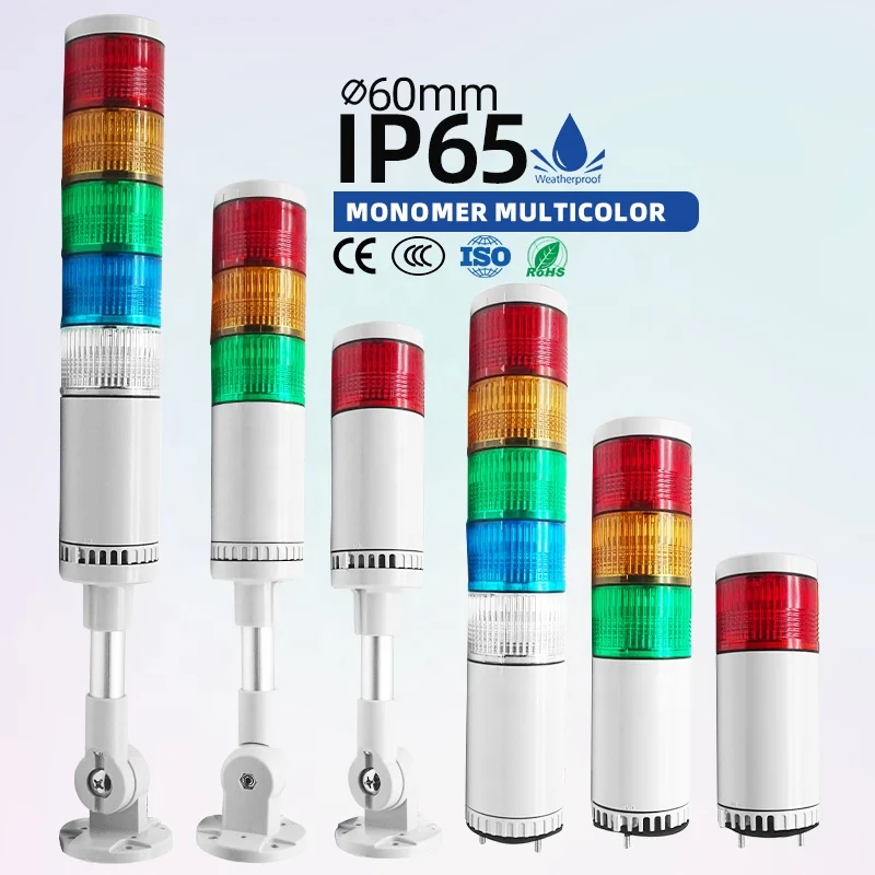 BENLEE IP65 Waterproof LED Signal Tower Light with Custom Logo 24V Buzzer/Flashing Stack Warning Light Tower Custom Pole Length