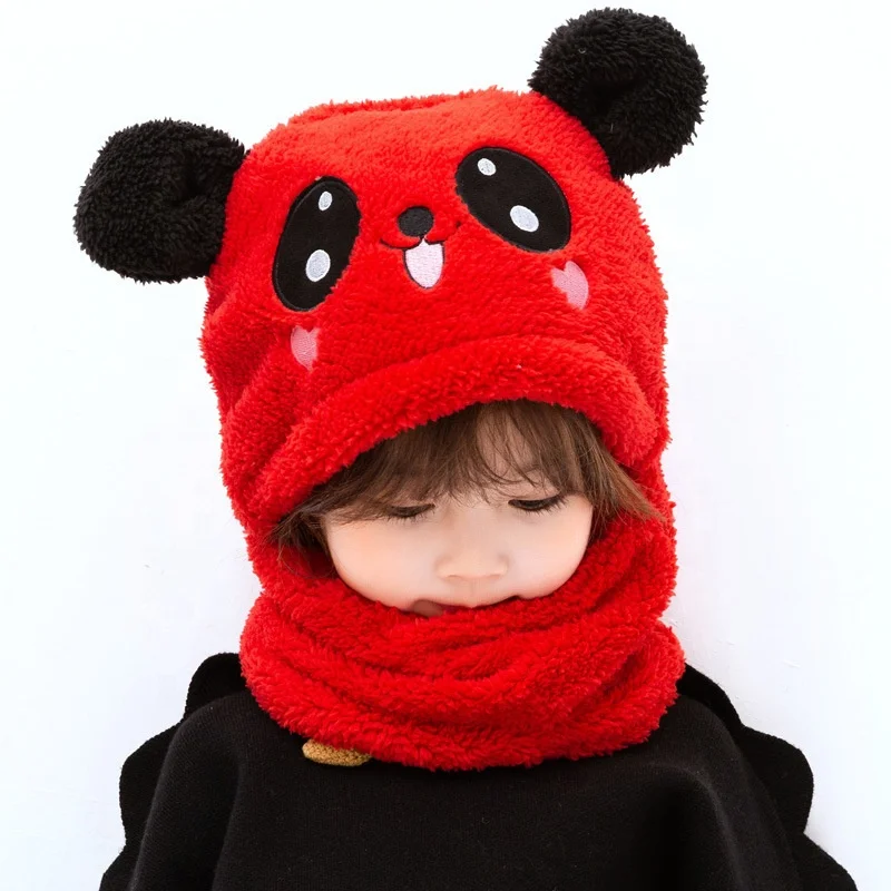 DL61364 Winter Thickened Ear Protection Autumn Cartoon Bear Ear Lamb Beanie Hat Mask Scarf Kid Women Warm Hats