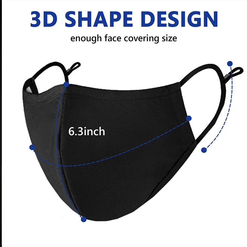  Custom printed logo face mask cubrebocas black maskes with filter cotton reusable