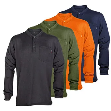 SONICE Lightweight Knit Fire Resistant Long Sleeve Aramid 3A Work Welding Welder clothing Henley FR Shirts for Men