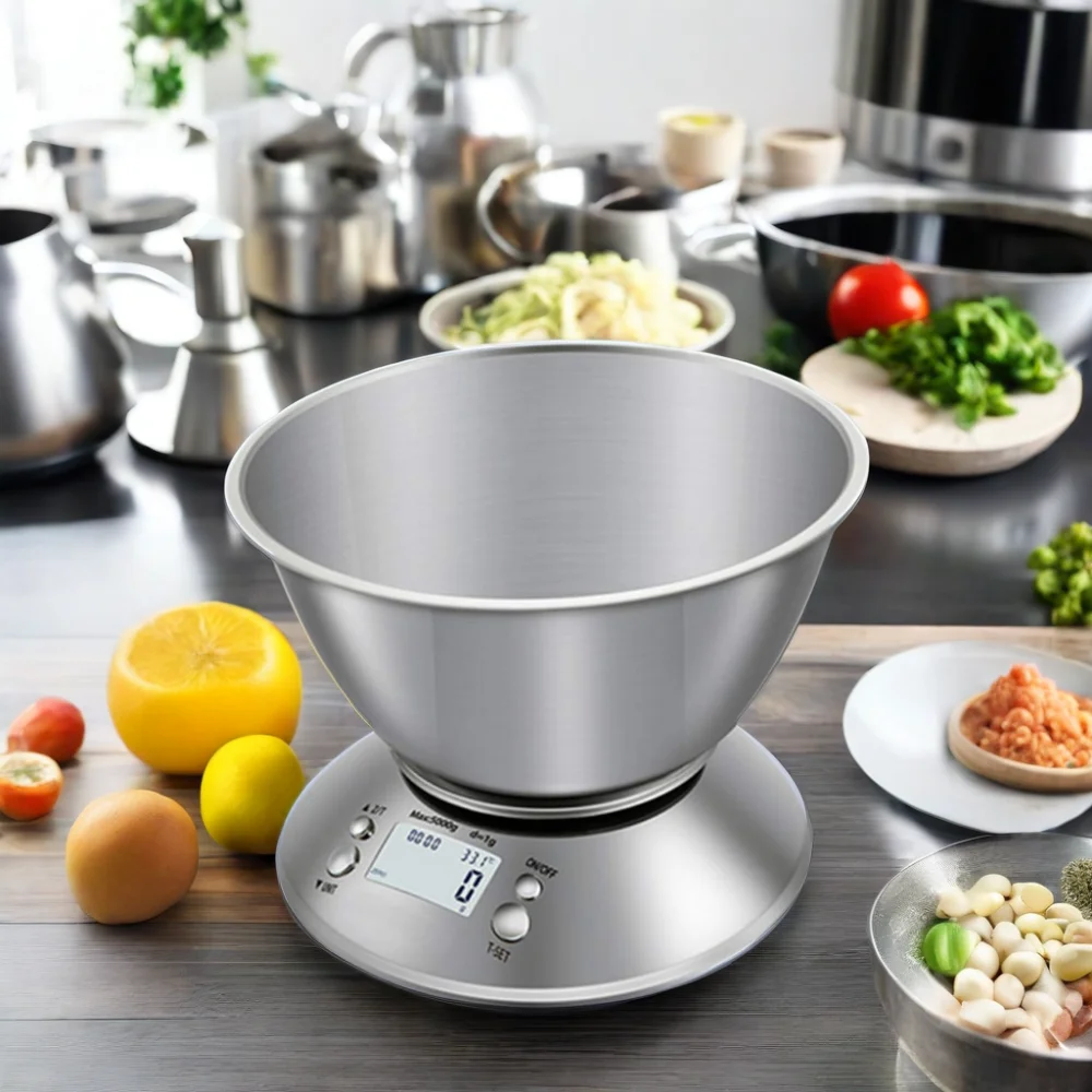 Digital Stainless Steel Kitchen Food Scales with Detachable Bowl for Household Cooking and Hotel Weighing Applications