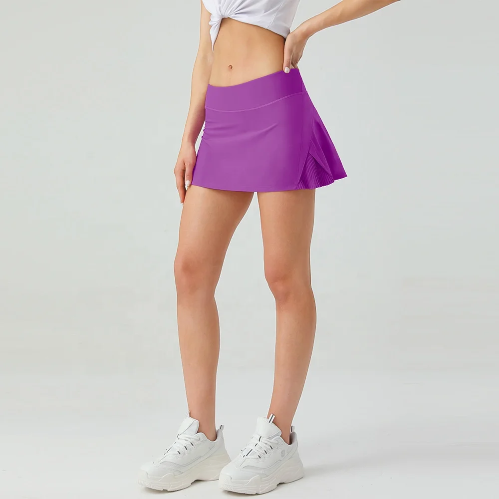 2022 drawstring sports Skirts High Waist Women tennis skirt with inner shorts