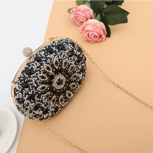 high quality 2024 unique black luxury party wedding sequin diamond rhinestone ladies purse crystal clutch evening bag for women