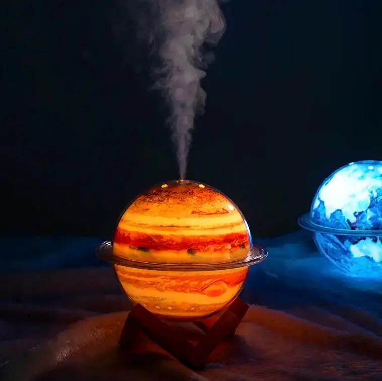 Вращающийся 3D увлажнитель воздуха планеты Земля и Юпитер, красочная атмосферная лампа, Настольный увлажнитель воздуха для очистки распылением, USB, 330 мл