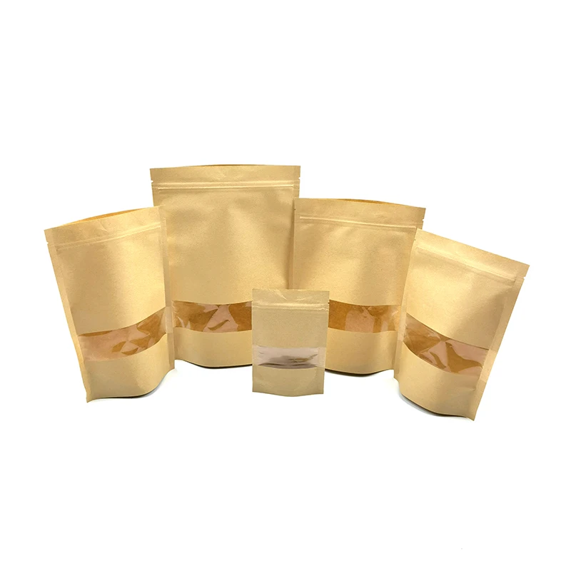 Matte Clear Window Craft Flat Bottom Zip Lock Stand Up Pouches/coffee Food Packaging/kraft Paper Packing Bags