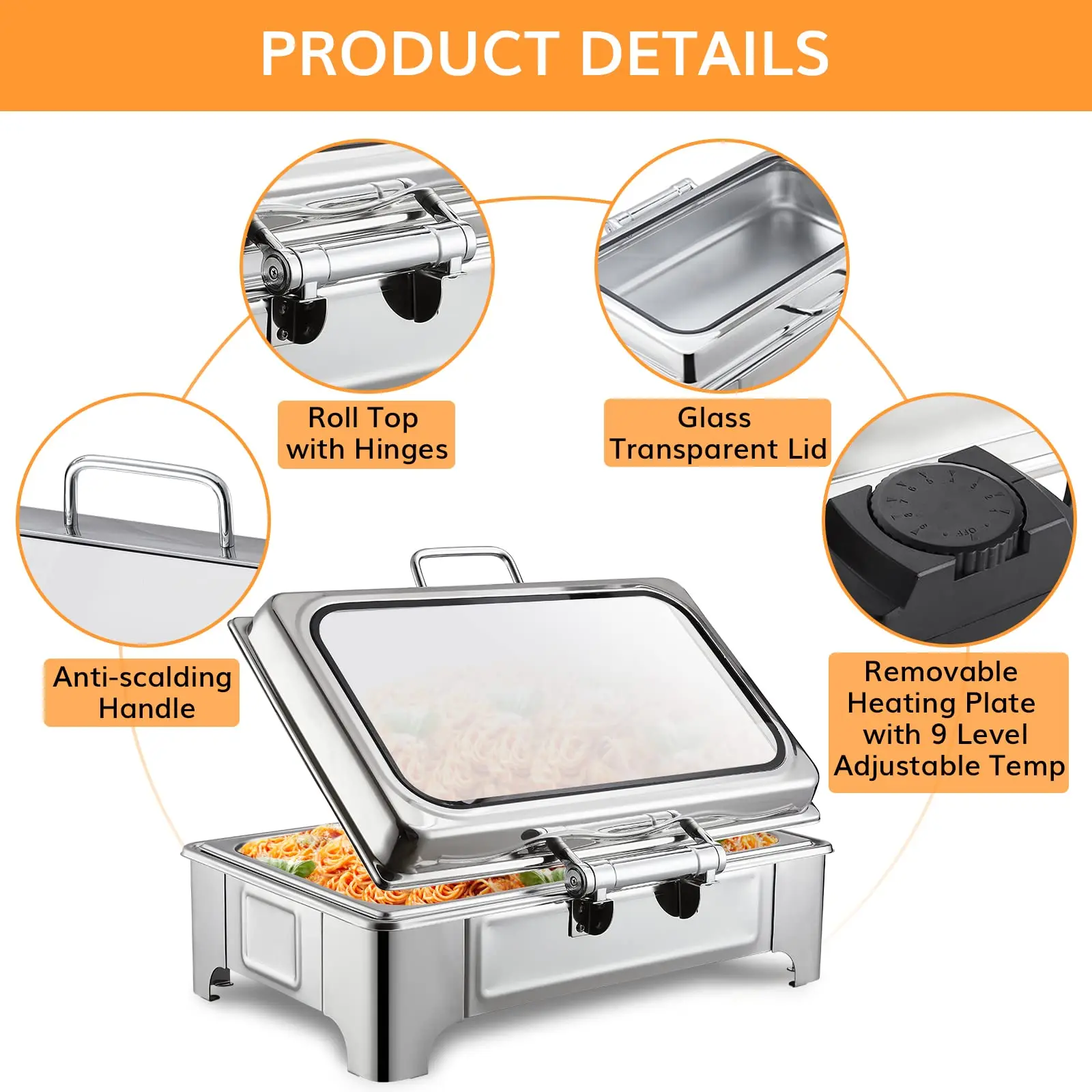 Chaffing pour cheffing dish stainless steel buffet serving chauffandise tray, shaffing chafer dish buffet heater set warmer