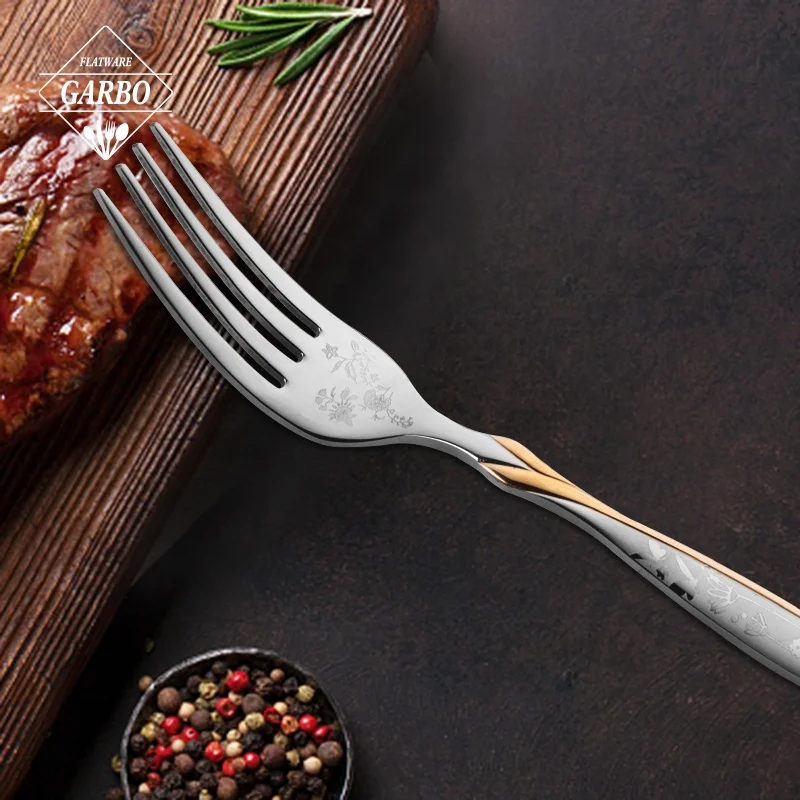 Luxury Cutlery Set Stainless Steel 18/10 Flatware Vintage Wedding Gold Cutlery with custom laser logo on spoon