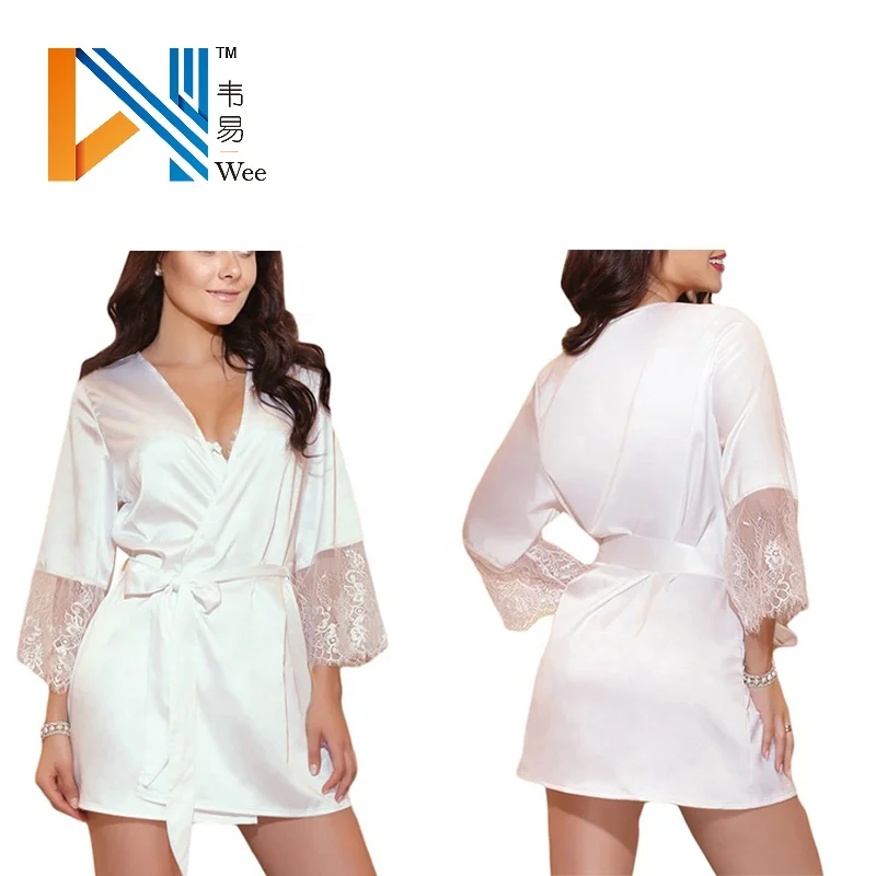 Sexy Sleepwear Female Chemise Summer Loungewear Drawstring Night Dress Artificial Silk Robes Women With Half Sleeve