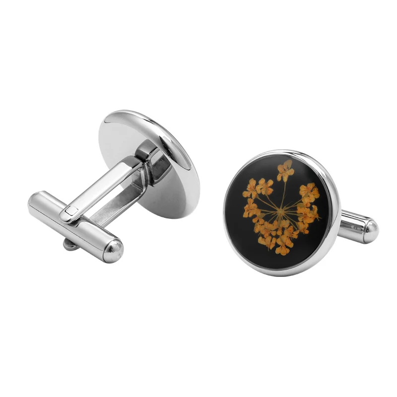 Top selling engravable stainless steel with dry flower shirt cufflinks for men