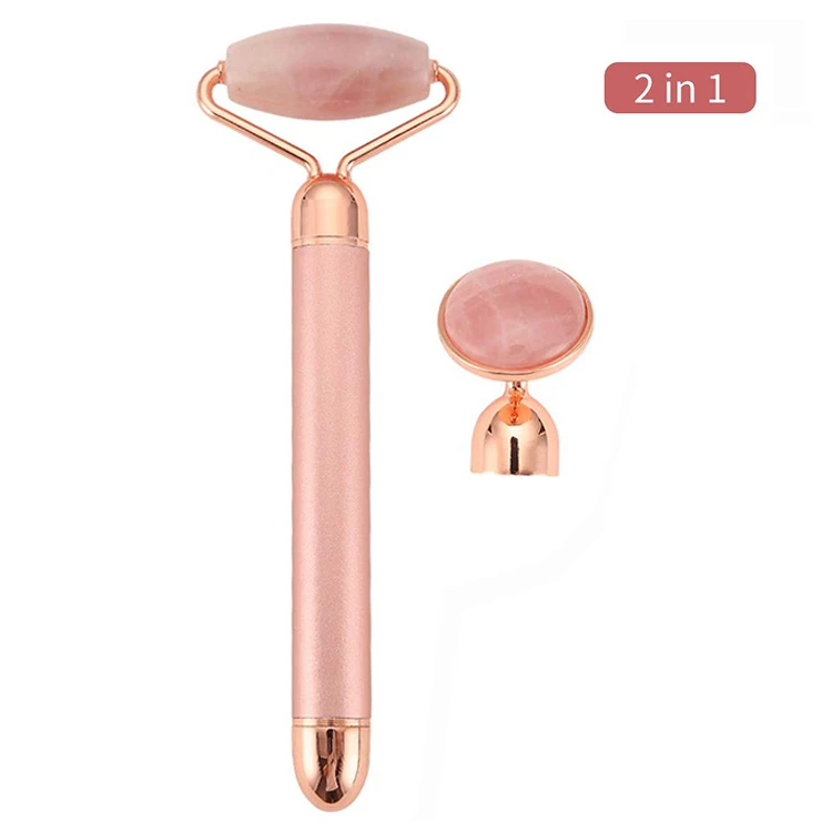 New Hot Sale 2 IN 1 Single Head Rose Quartz Jade Electric Vibrating Facial Roller For Body Face Massager