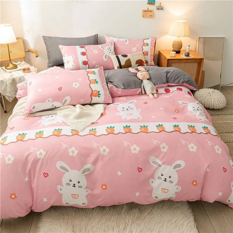 Factory Sale Geometric Grid Pattern Printing Bedding Bed Sheet 100% Cotton 4 Piece Sets Custom Hotel Bedsheet Set Duvet Cover