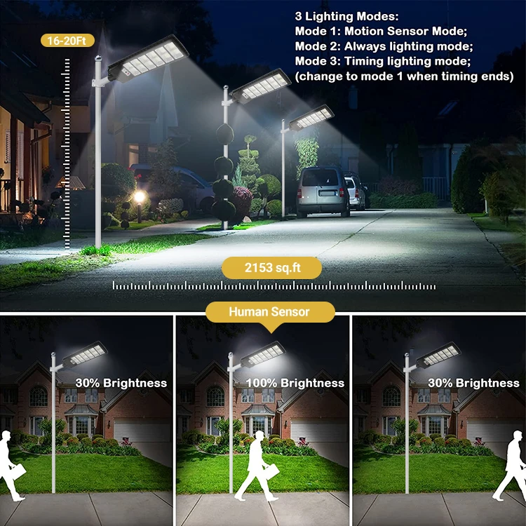 Gisun Outdoor Solar Energy 150 200 250 300 W Control Remote Control Super Bright LED Solar Street Lamp