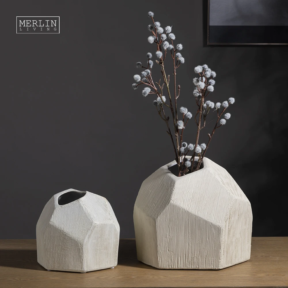 Merlin White Handmade Scribing Scandinavian Vase Nordic Ceramic Flower Modern Nature Rough Decorative Vases for Vases Decor