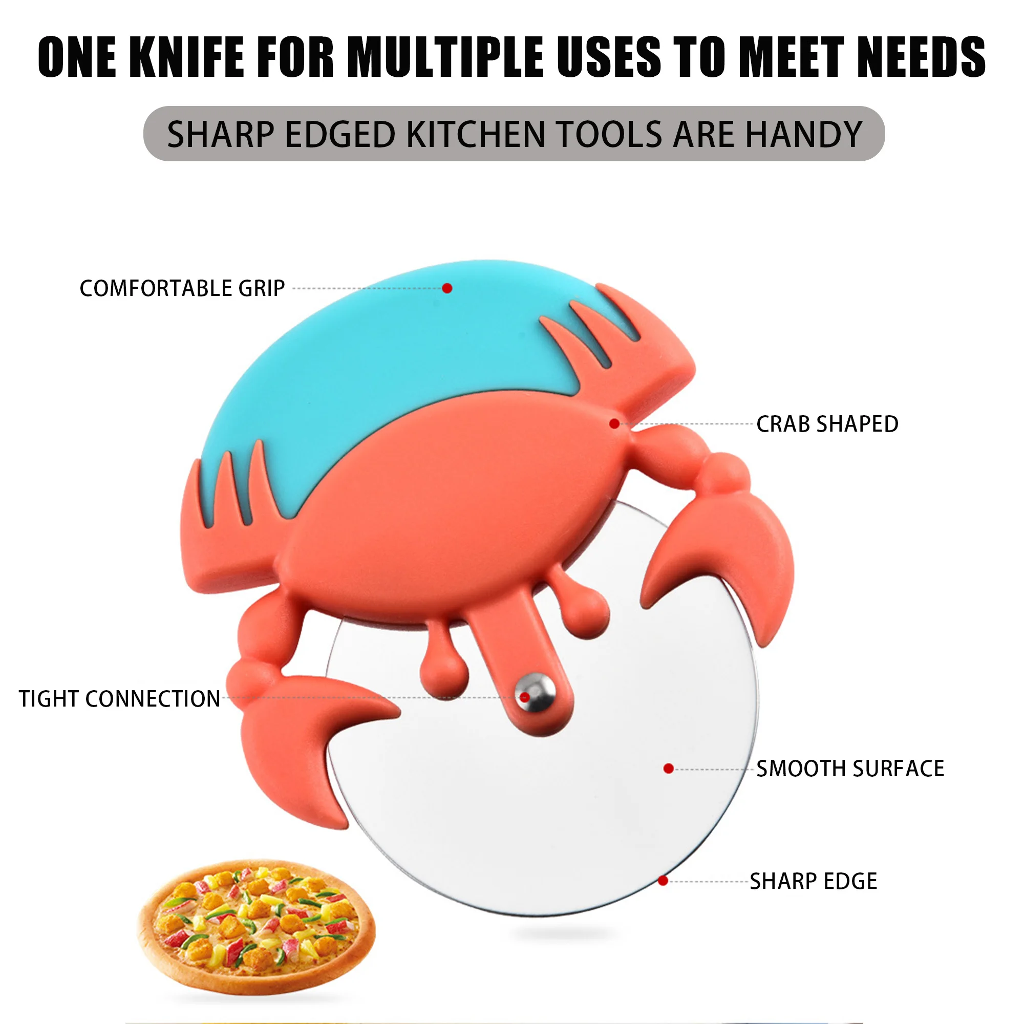 2024 Creative Stainless Steel Crab Design Circular Rolling Pizza Slicer Premium Home Use round Pattern Pizza Cutter