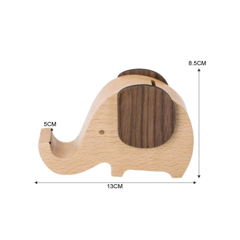 Wholesale Handmade Wood Cute Piggy Bank Coins Mobile Phone Holder Wooden Saving Money Box