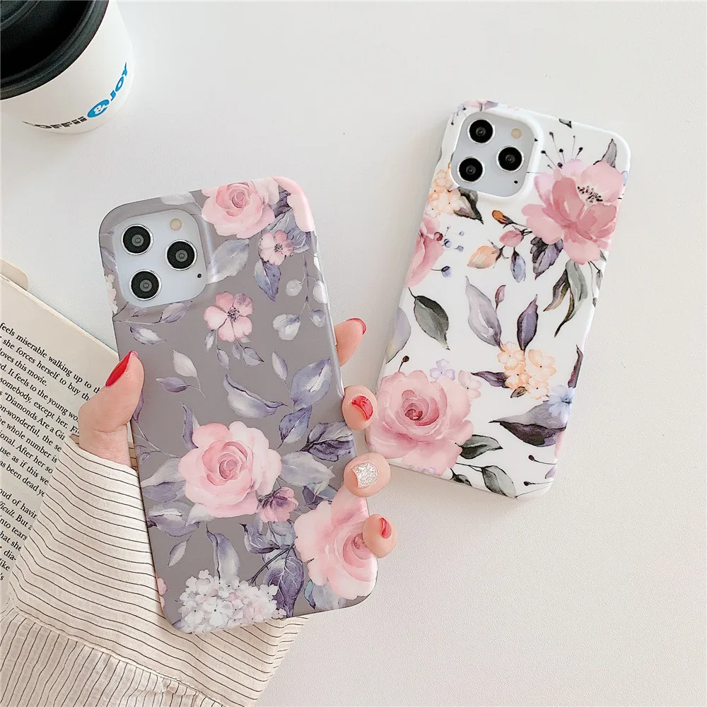 Vintage Flowers Phone Case for iPhone 14 12,Soft TPU Rubber Gel Floral Phone Cover for iPhone 13 Pro 11 X XS Max