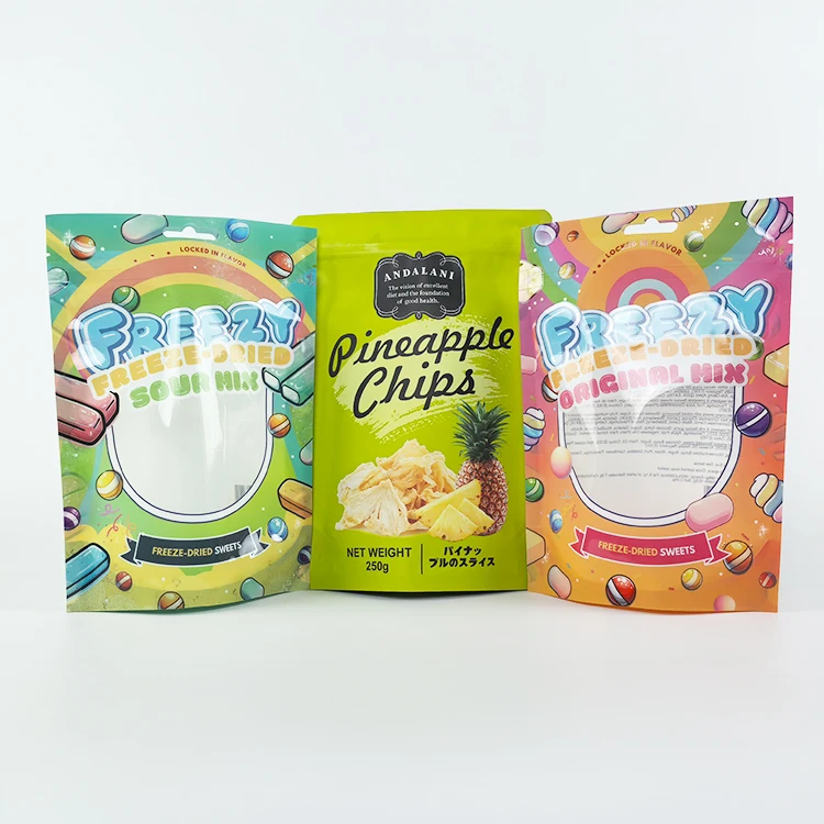 Custom Logo Design Printing Packaging Bag Zipper Stand up Pouch Snacks Plastic Packaging Bag For Candy Food Glossy With Window