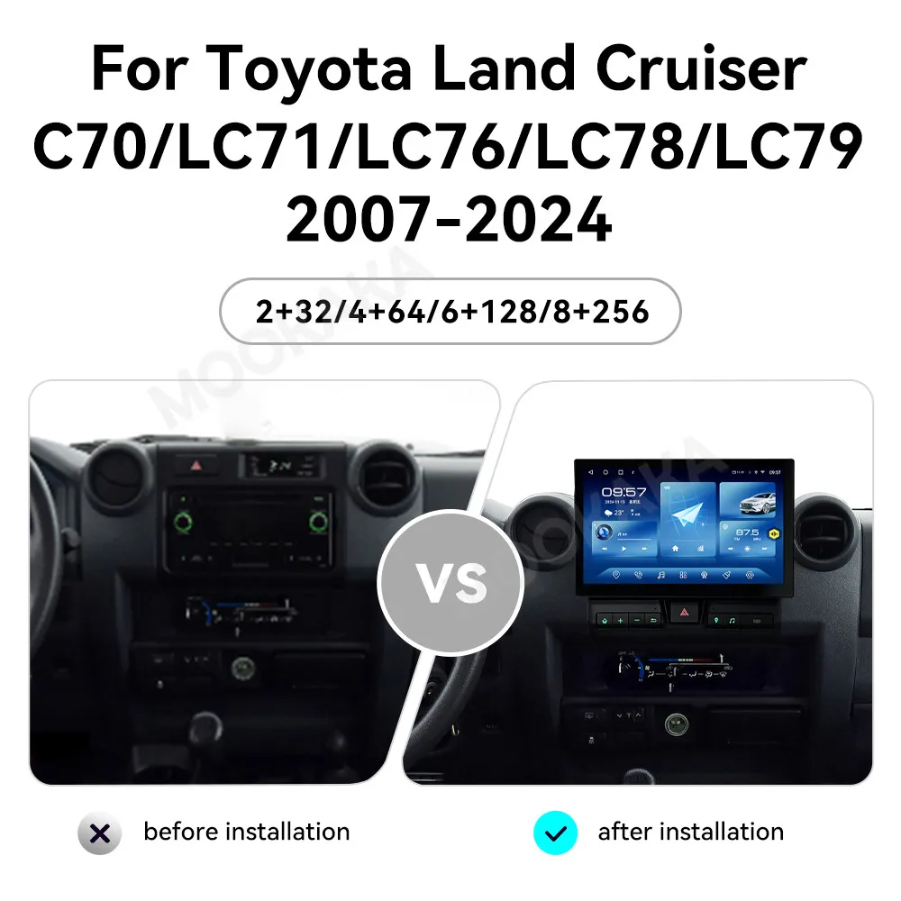 MOOKAKA 11.6 Inch CarPlay For Toyota Land Cruiser LC70/71/76/78/79 2007-2024 Car Radio GPS Navigation Multimedia Player