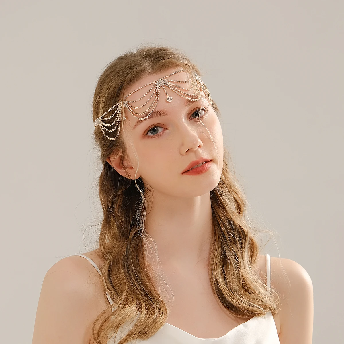 Fashion Multi-layered Rhinestone Forehead Hair Accessories Hair Chains Tassel hair head chain jewelry party for women