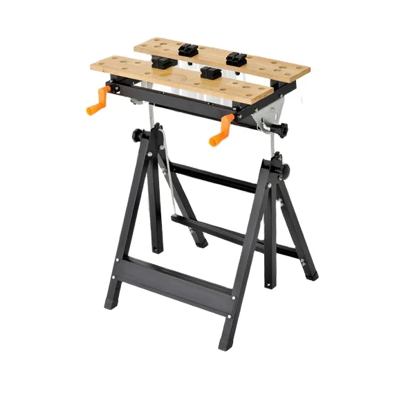 Foldable and height adjustable steel workbench