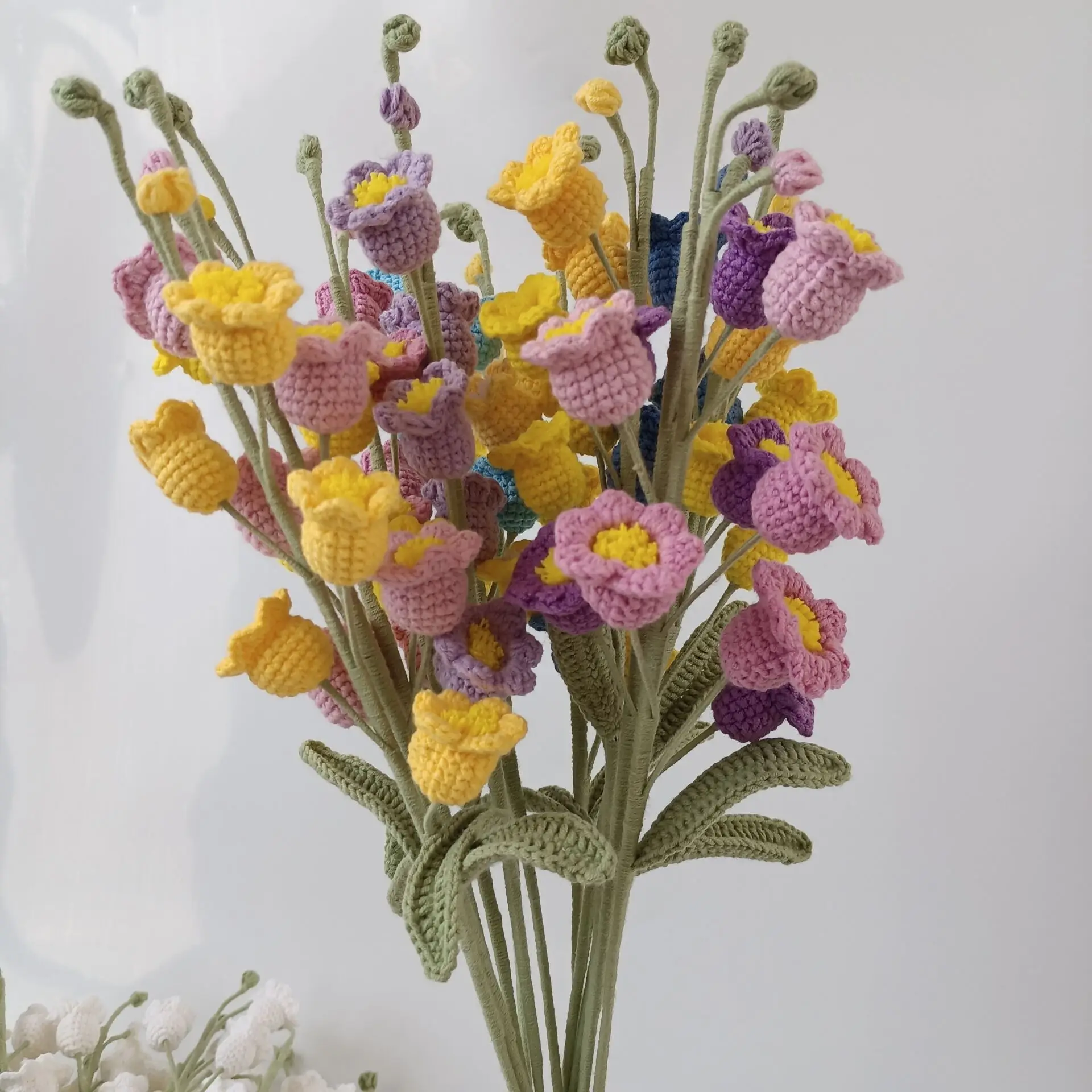 Thanksgiving Present Valentines Mother Day Gift Handmade Artificial Knitted Flowers Crochet Lily of the Valley Flower