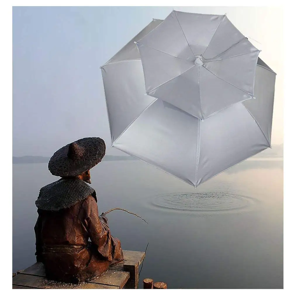 Luwint 36 Umbrella Hat  2 Layer Folding Rain UV Protection Headwear Fishing Umbrella  for Gardening Golf Outdoor