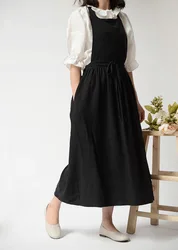 100% Cotton Sleeveless Women Long Apron Skirt Home Garden Kitchen Cooking Cafe Barista Baking Flower Shop Waitress Work Bib Logo