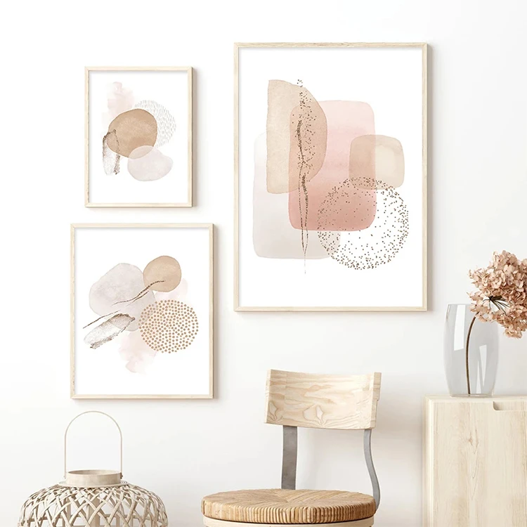 Watercolor Abstract Beige Pink Gold Poster Boho Canvas Print Painting Geometric Wall Art Picture Living Room Interior Home Decor
