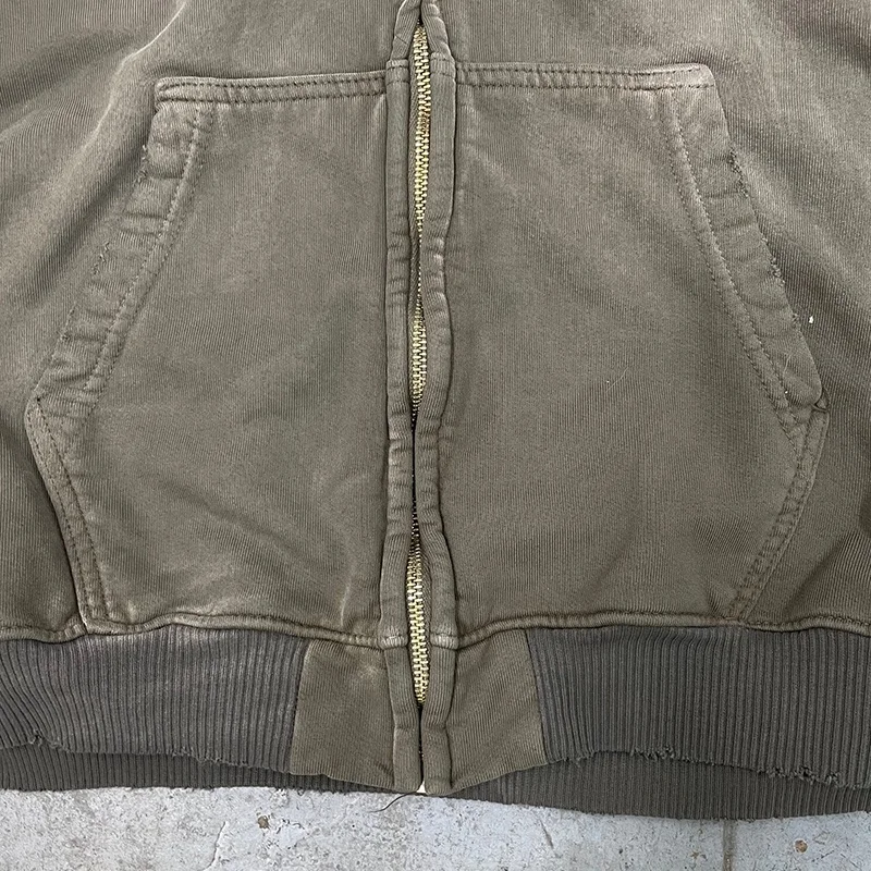 Manufacturer custom streetwear boxy Hoodie Cotton hoddie blank distress Vintage Zip Up stone Acid sun fade wash hoodie unisex