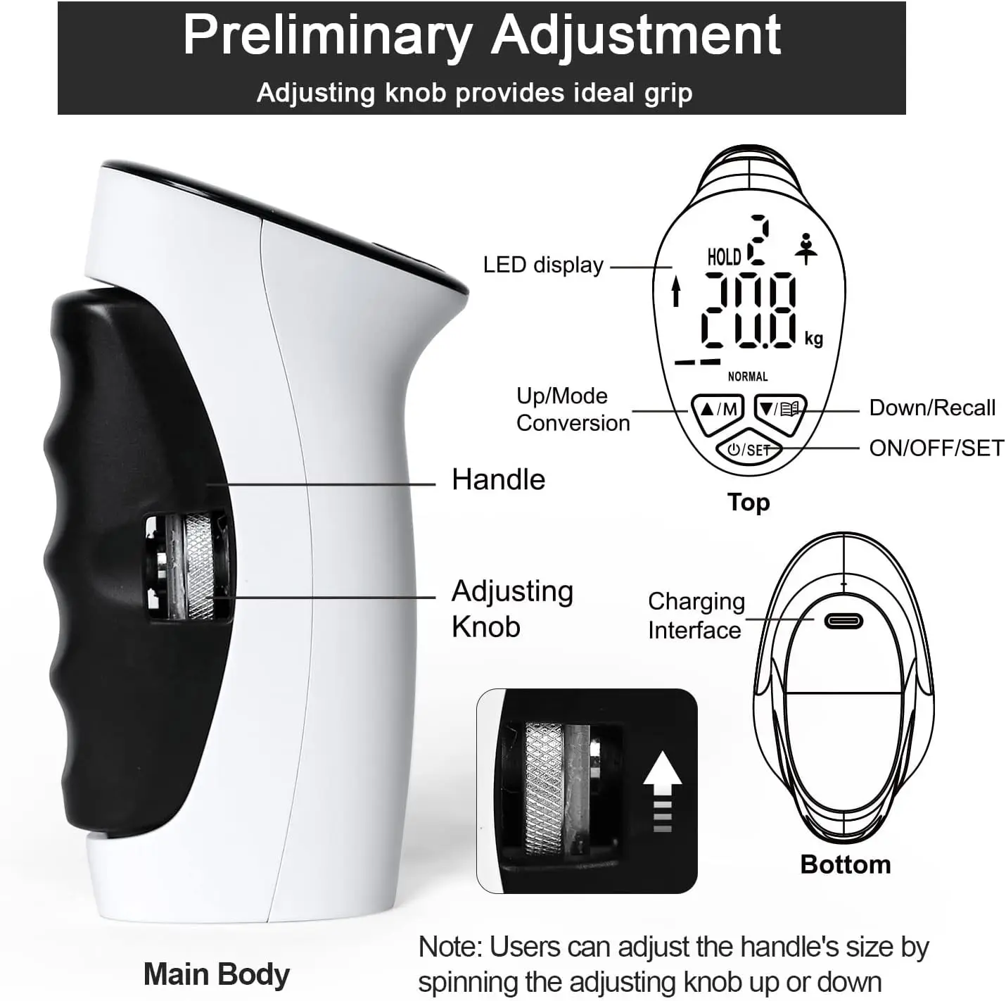 2 in 1 Electronic Digital Hand Dynamometer Grip Trainer Arm Fitness Hand Strengthener